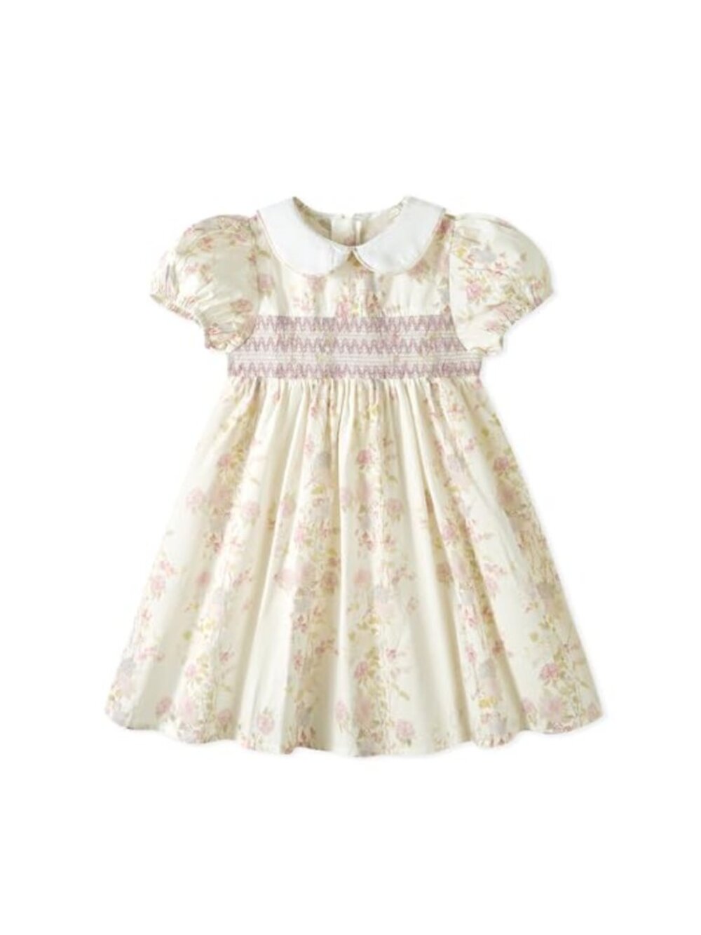 Miipat Toddler Girls Smocked Floral Dress Puff Sleeve Cotton Vintage Kids Peter